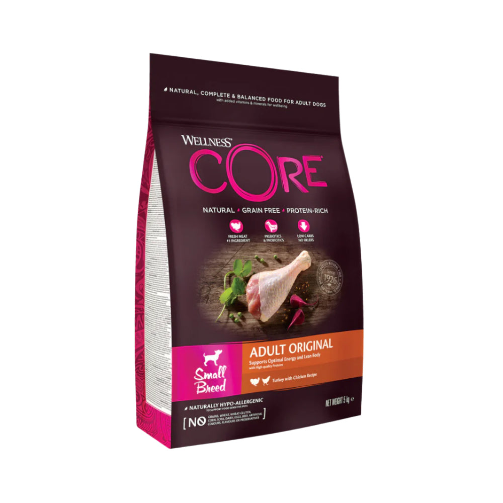 ويلنس كور طعام جاف للكلاب البالغة من السلالات الصغيرة لتعزيز الطاقة بنكهة الدجاج والديك الرومي