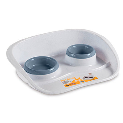 ستيفان بلاست صحن طعام بلاستيك مزدوج مع صينية للقطط والكلاب