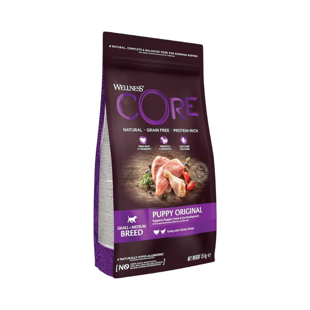 ويلنس كور بوبي اوريجينال طعام جاف للكلاب الصغيرة للسلالات الصغيرة والمتوسطة بنكهة الدجاج والديك الرومي