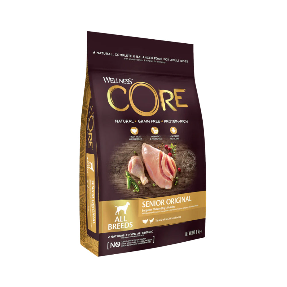 ويلنس كور طعام جاف للكلاب البالغة الكبيرة بالعمر لدعم صحة المفاصل بنكهة الدجاج والديك الرومي