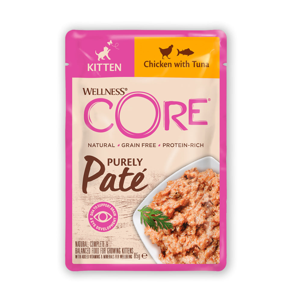 ويلنس كور باتيه طعام رطب للقطط الصغيرة بنكهة الدجاج والتونة 85غ