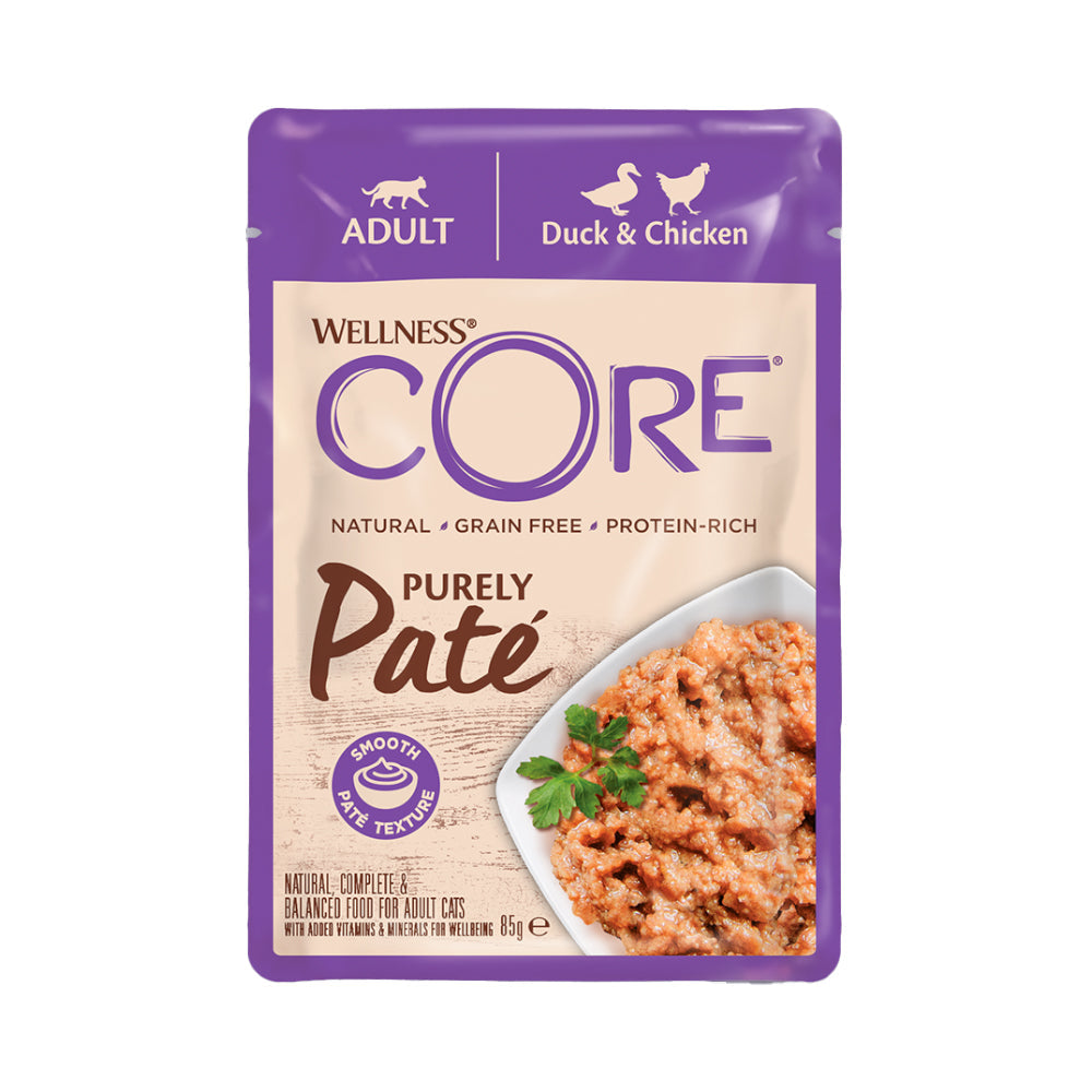 ويلنس كور باتيه طعام رطب للقطط البالغة بنكهة الدجاج والبط 85غ