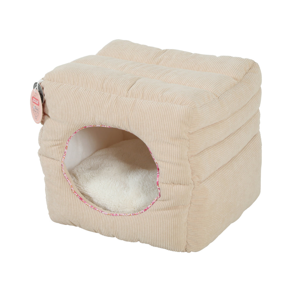 زولكس بلوم 2 في 1 سرير وفرشة شكل مكعب للقطط والكلاب لون بيج