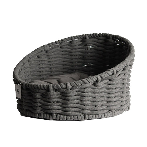 سرير وافن قطن بيضاوي للقطط لون رمادي