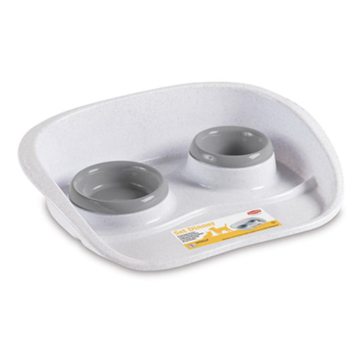 ستيفان بلاست صحن طعام بلاستيك مزدوج مع صينية للقطط والكلاب