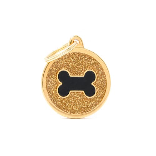 ماي فاميلي قلادة دائرية لون ذهبي لامع شكل عظمة لون اسود