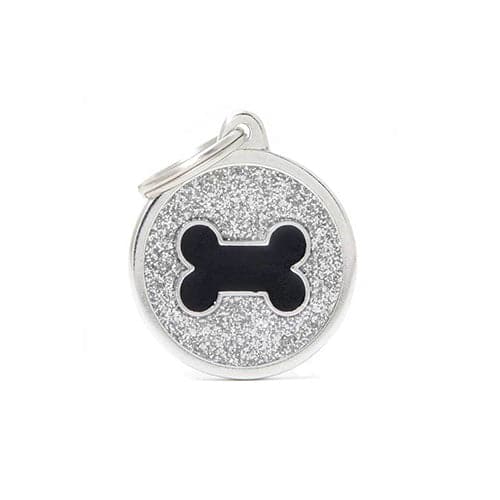 ماي فاميلي قلادة دائرية شكل عظمة لون اسود اطار رمادي