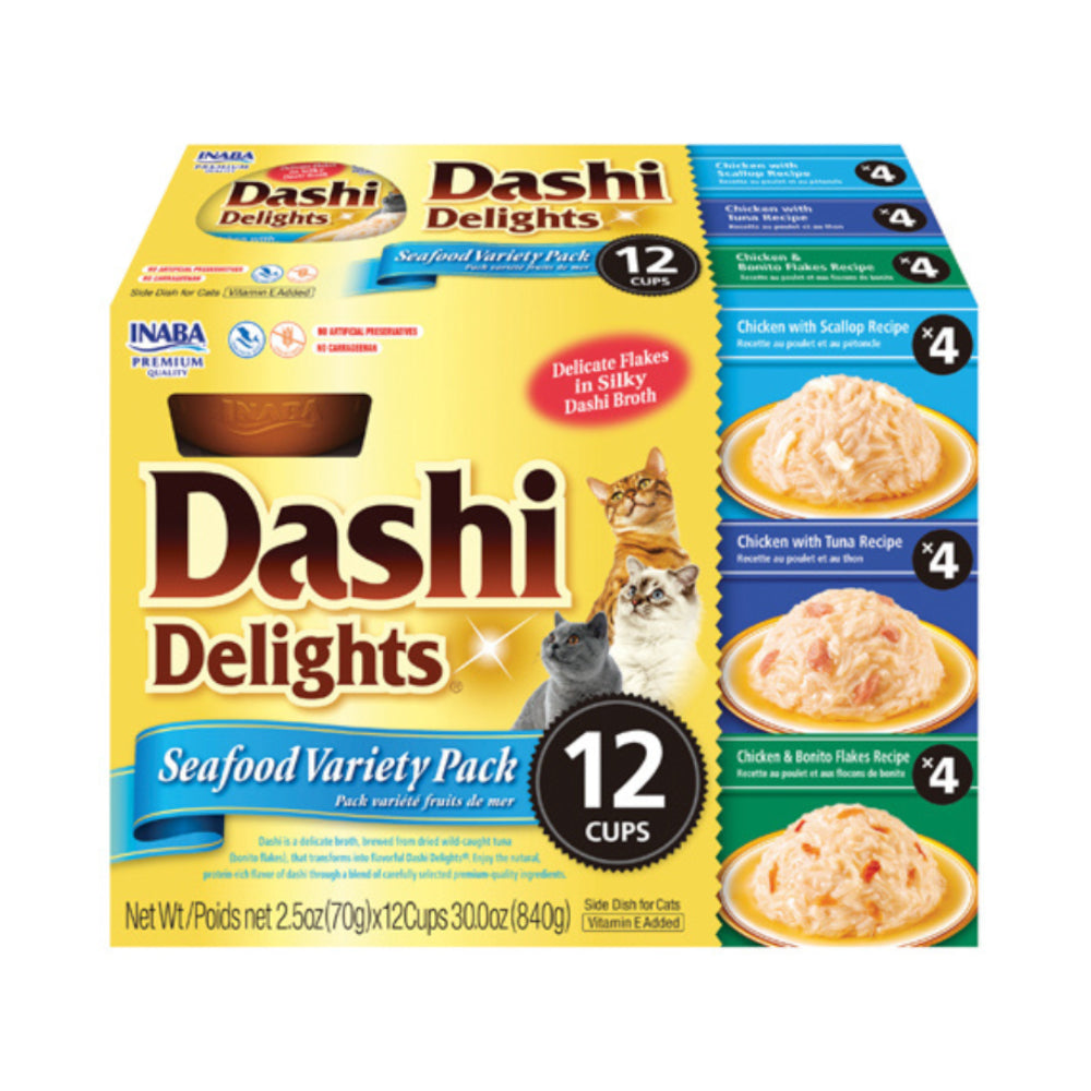 اينابا داشي ديلايتس طعام رطب تكميلي للقطط بنكهات منوعة من المأكولات البحرية 70*12غ