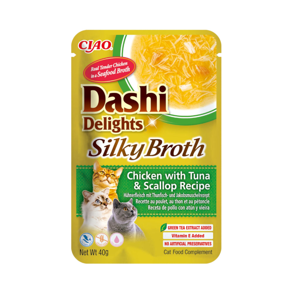 اينابا داشي ديلايتس طعام رطب تكميلي للقطط بنكهة الدجاج والتونة مع السكالوب في المرق 40غ