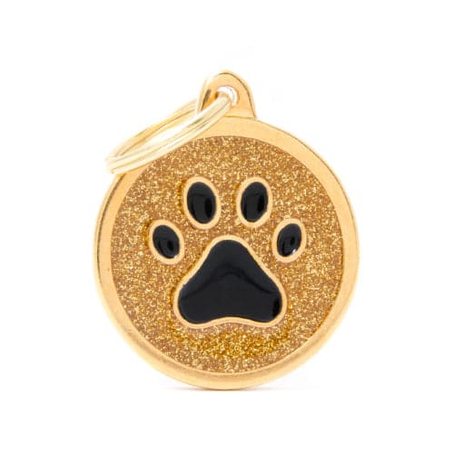 ماي فاميلي قلادة دائرية لون ذهبي لامع شكل كف قطة لون اسود حجم كبير