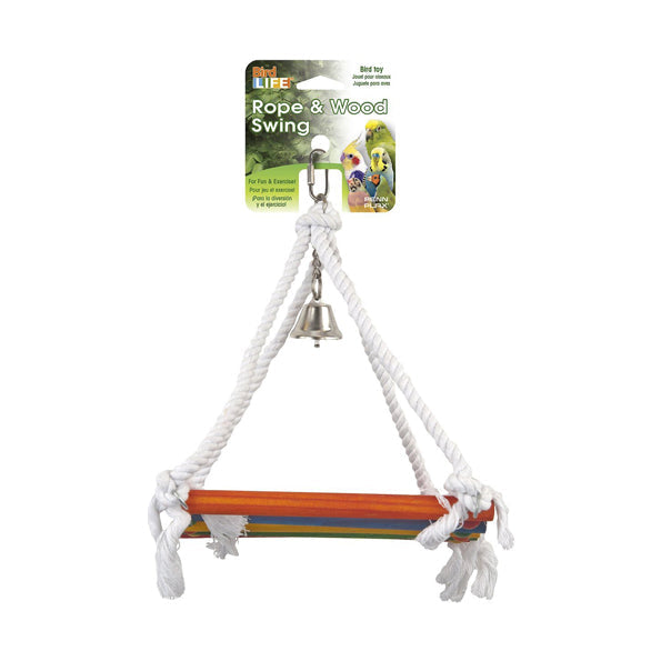 بيرد لايف ارجوحة من الحبال والخشب و جرس للطيور متوسطة الحجم