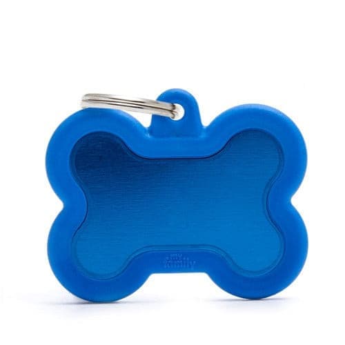 قلادة المونيوم لون ازرق على شكل عظمة بإطار ربل